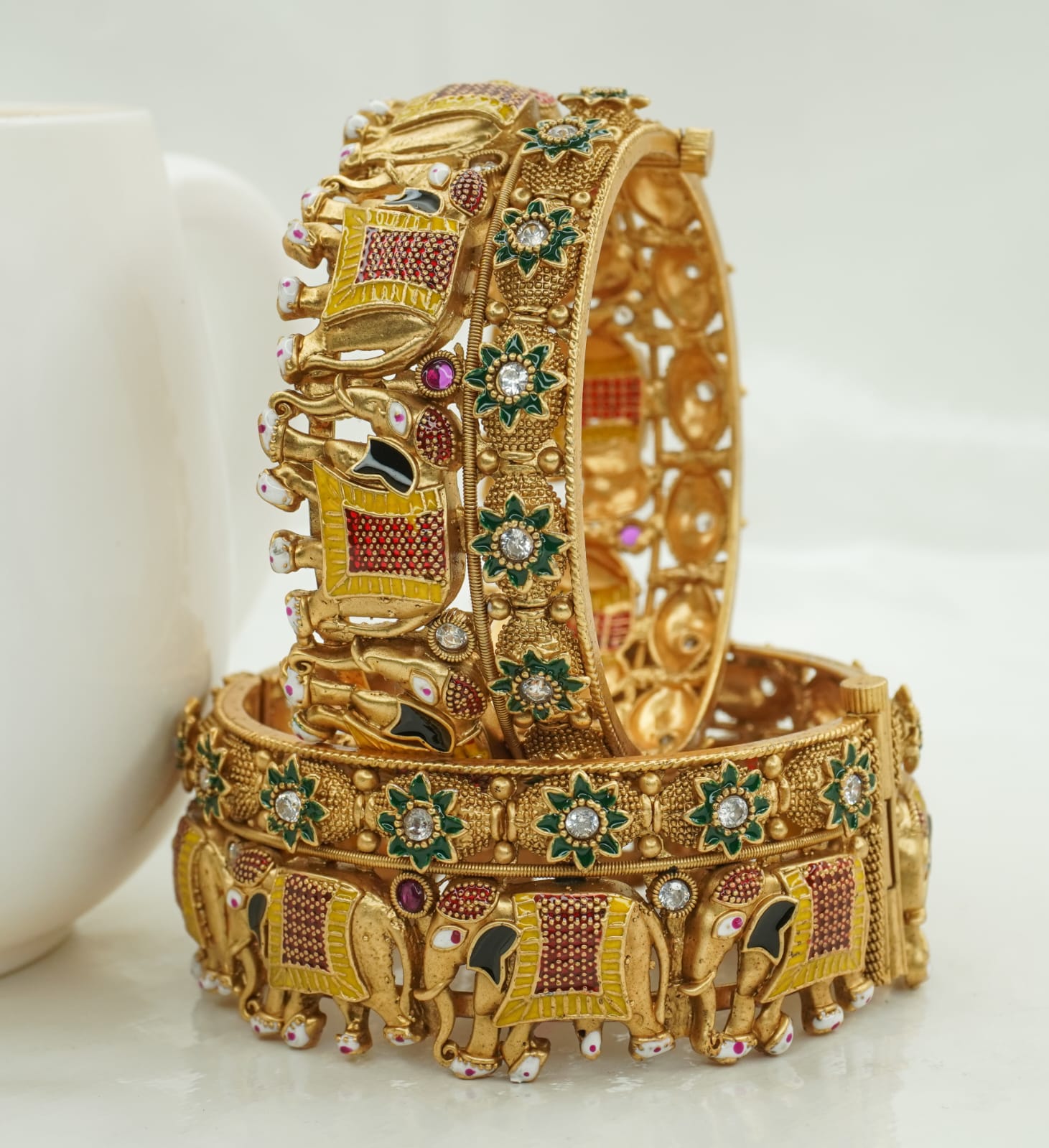 Traditional Gold Plated Elephant Kangan Bangles for Women - Designer Ethnic Wedding Jewelry Pair