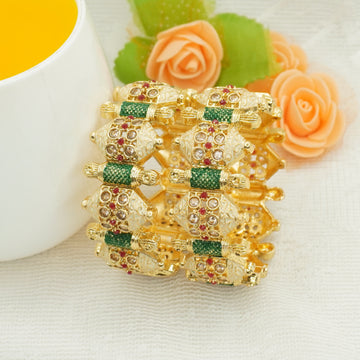 Traditional Indian Gold Tone Kundan Meenakari Bangles Pair – Green & White Ethnic Wedding Jewelry