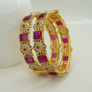 Latest Gold Plated Pink Meenakari Openable Bangles Pair for Women Ethnic Wedding Party Wear