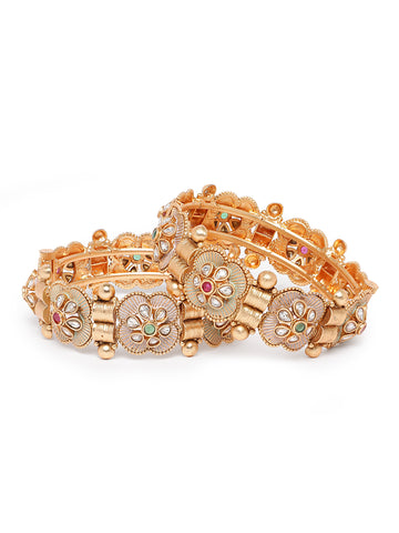 Traditional Bridal Kundan Meenakari Openable Kangan Pair Gold Plated Wedding Bangles for Women