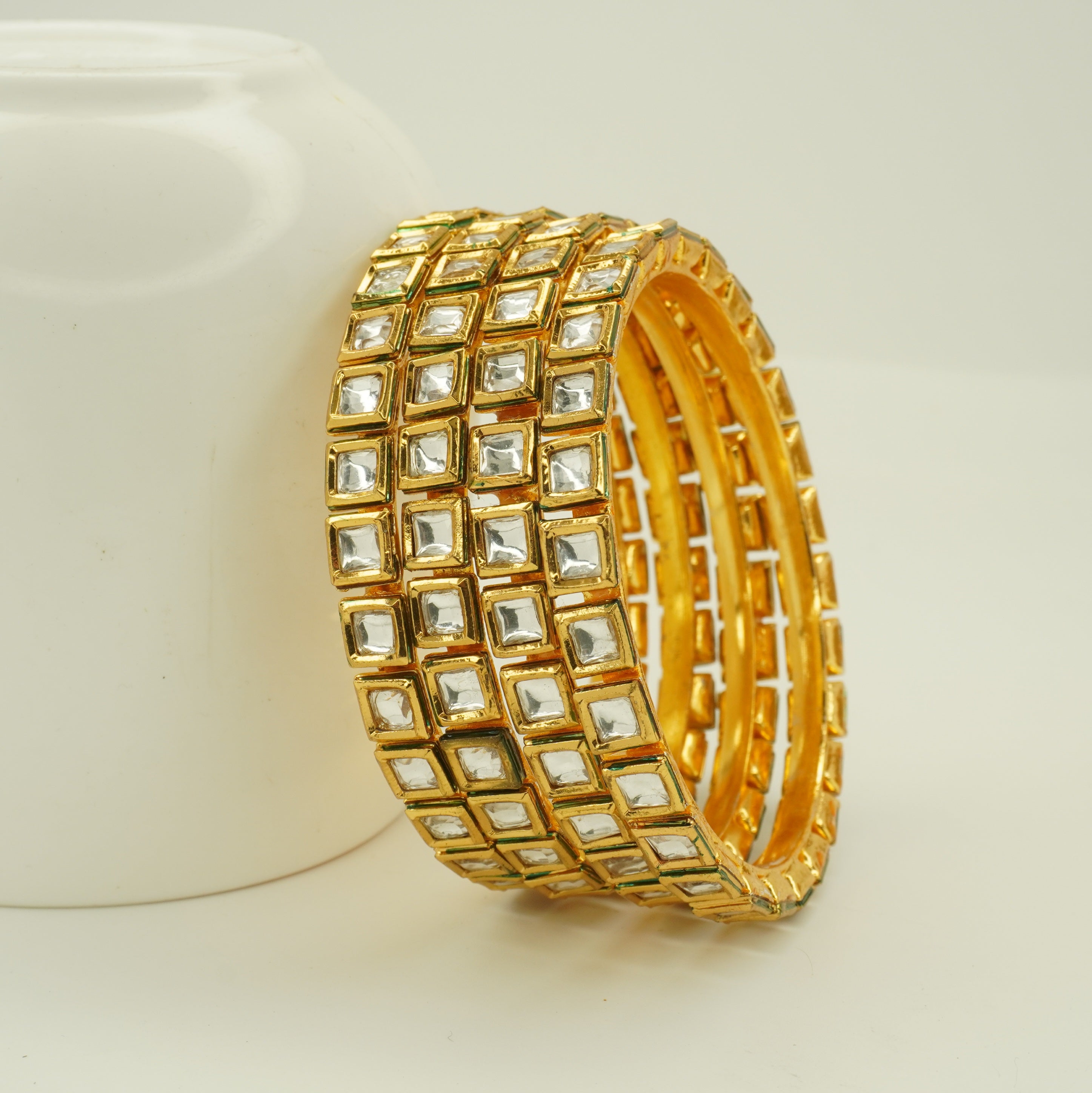 Premium Traditional Gold Plated Square Kundan Bridal Bangles Set for Wedding Wear