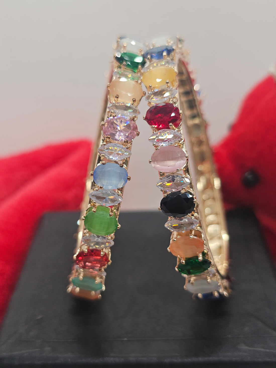 Designer Gold Plated Multicolor CZ AD Bangles Pair for Women Bridal Wedding Party Wear