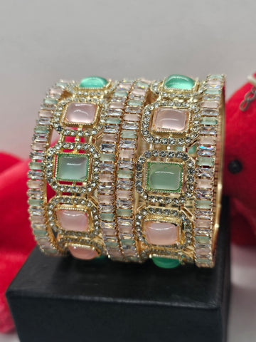 Traditional Bridal Gold Plated American Diamond Kangan Set for Wedding & Festive Wear
