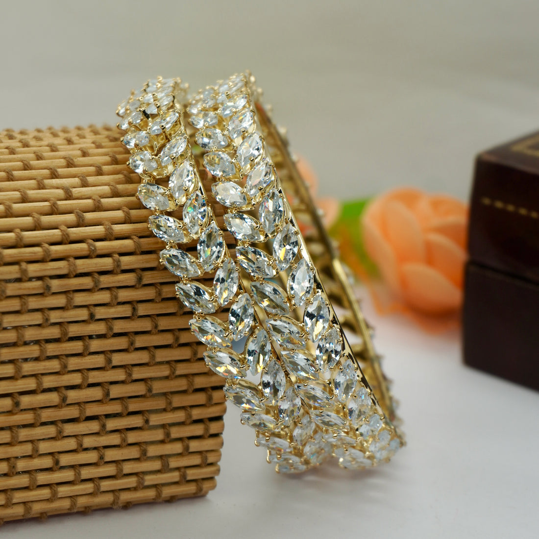 Latest Gold AD Stone Bangles Pair Stylish Kangan for Women Wedding Festive Wear