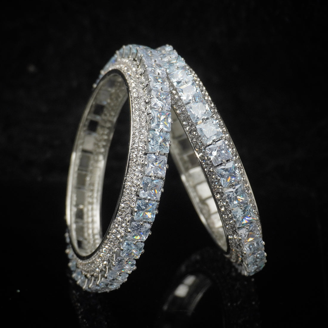 Luxury Sparkling CZ Tennis Bangles | Rhodium Plated Designer Bangles for Women