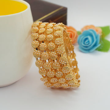 Handcrafted Indian Gold Plated Pearl Filigree Bridal Kada Bracelet for Women