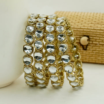 Handcrafted Gold Tone Kundan Glass Stone Bangle Set for Women Indian Wedding Jewelry