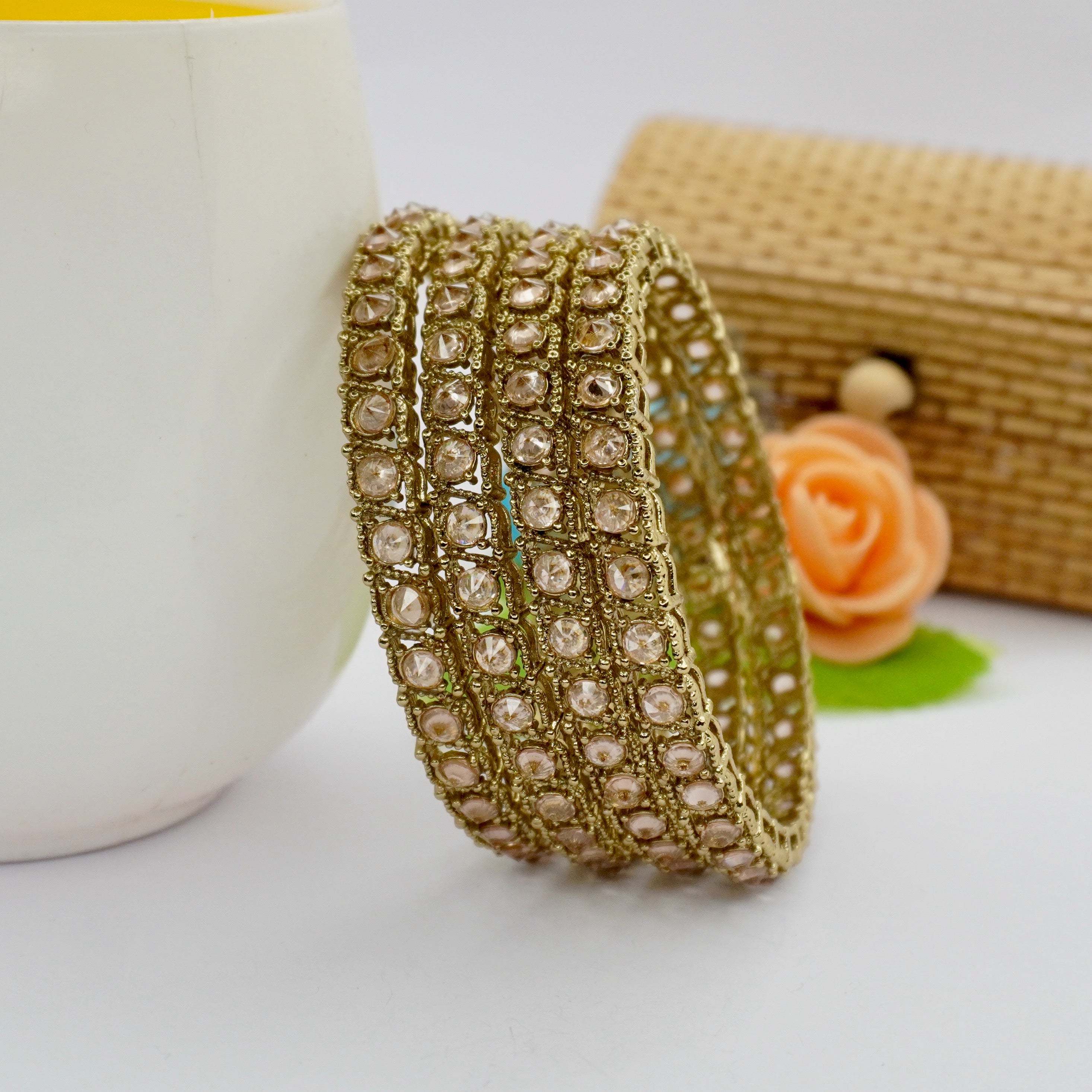 Mehndi Polish American Diamond Bangles Set for Women - Traditional AD Stone Bridal Wedding Party Jewelry