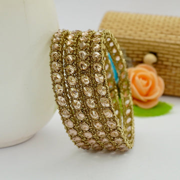 Designer Gold Plated American Diamond Stone Studded Bangles Set for Women Bridal Wedding Party Wear Ethnic Jewellery