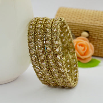 Indian Gold Plated CZ Marquise Bangle Set | Bridal Wedding Ethnic Jewelry for Women