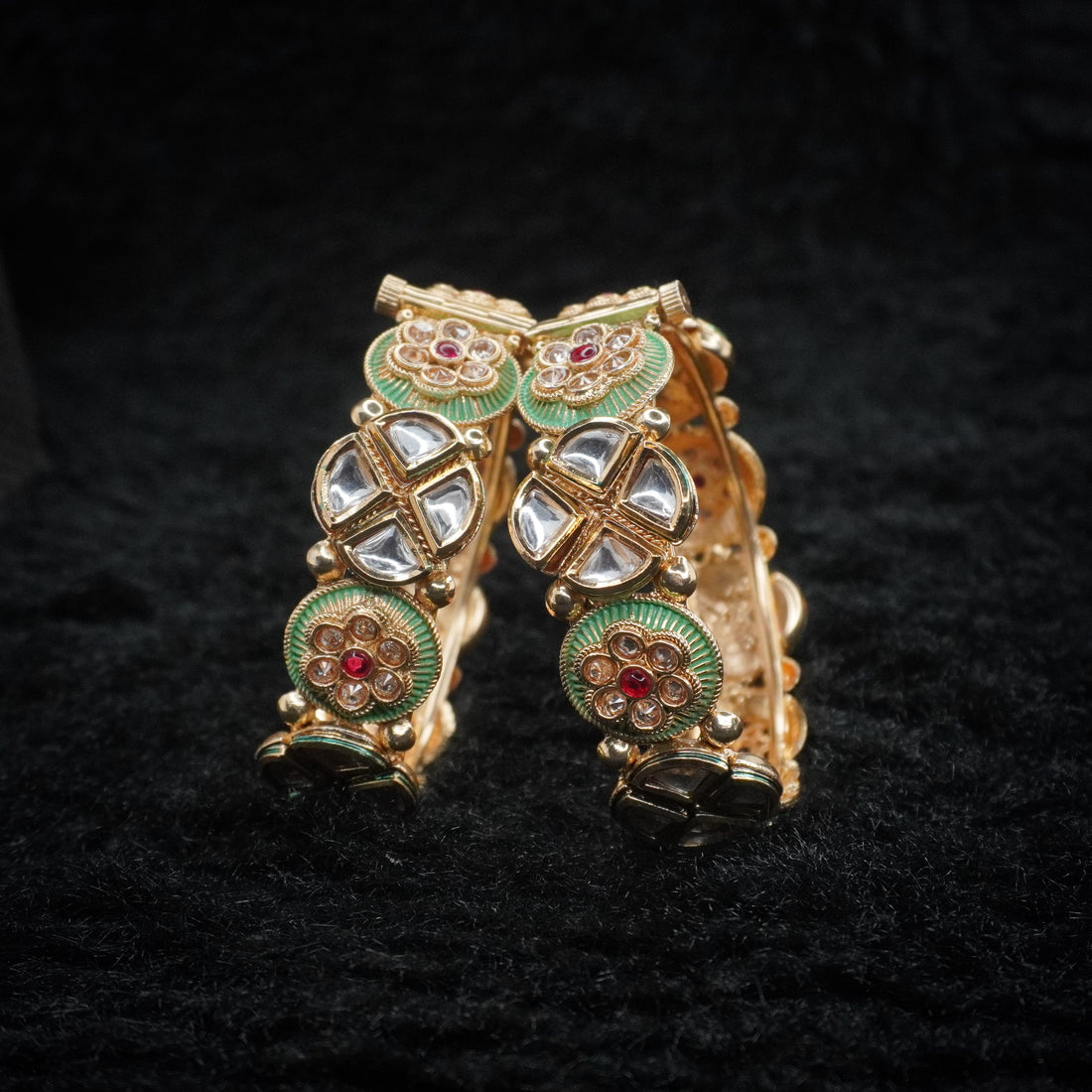 Indian Gold Plated Kundan Polki Meenakari Bridal Bangles Pair Traditional Ethnic Jewelry Gift for Women