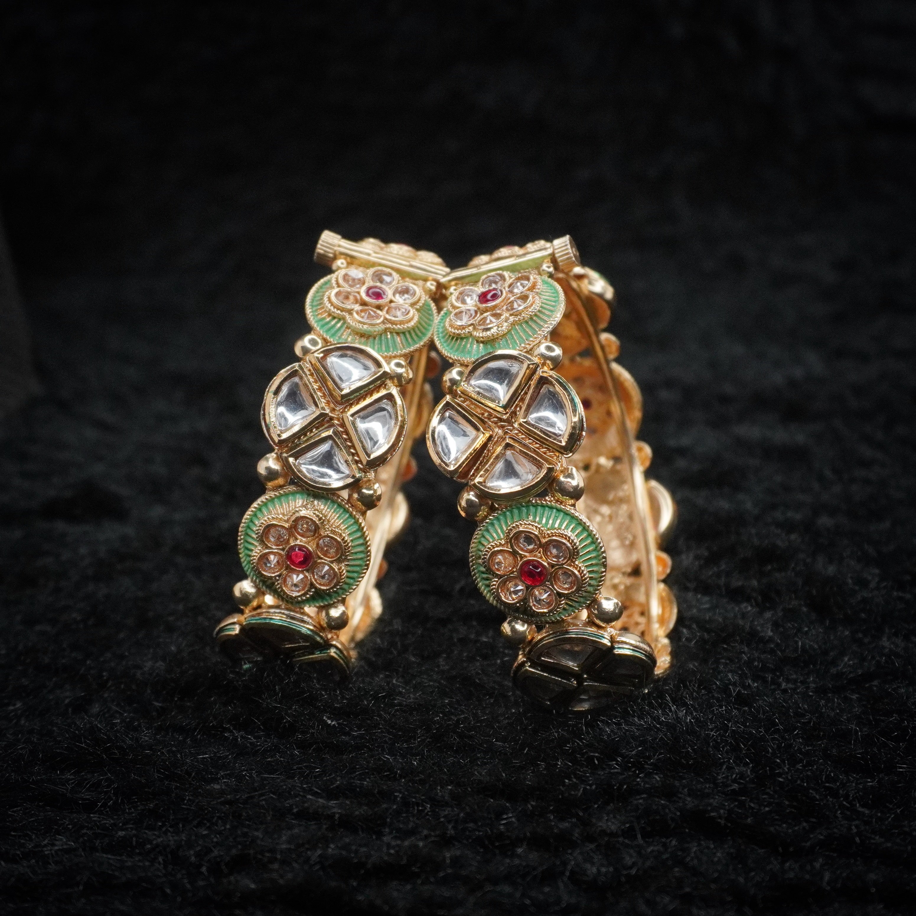Indian Gold Plated Kundan Polki Meenakari Bridal Bangles Pair Traditional Ethnic Jewelry Gift for Women