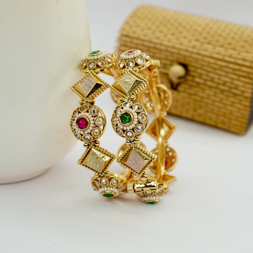 Latest Gold Plated Traditional Kundan Pearl Bangles Pair for Women Bridal Ethnic Designer Kangan