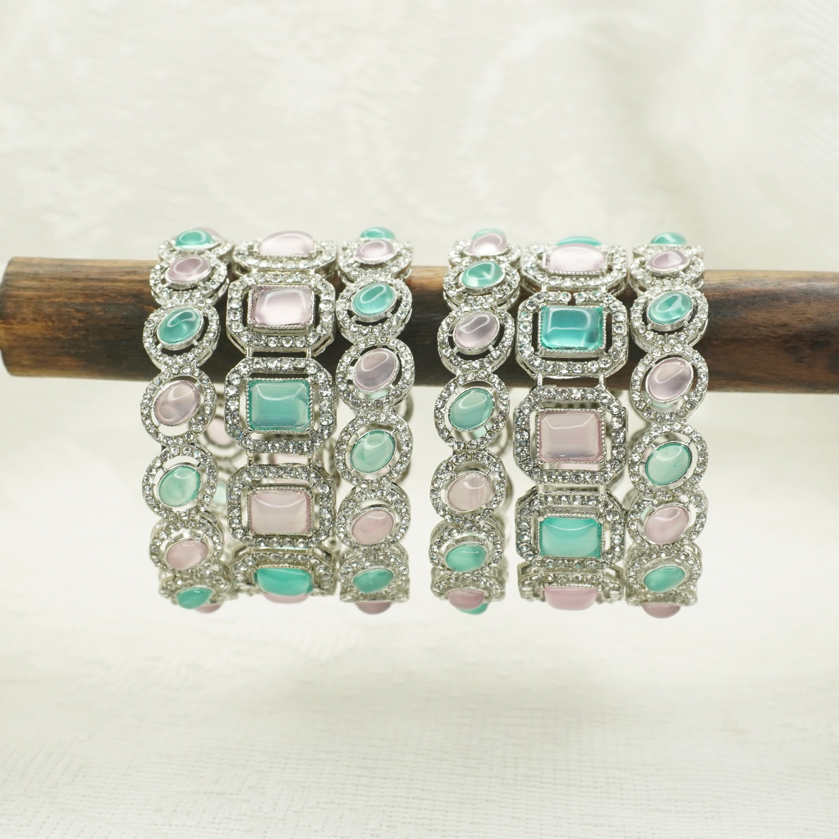 Luxury Mint Green Pink AD Bangles Pair | Trending Designer Party Wear for Women