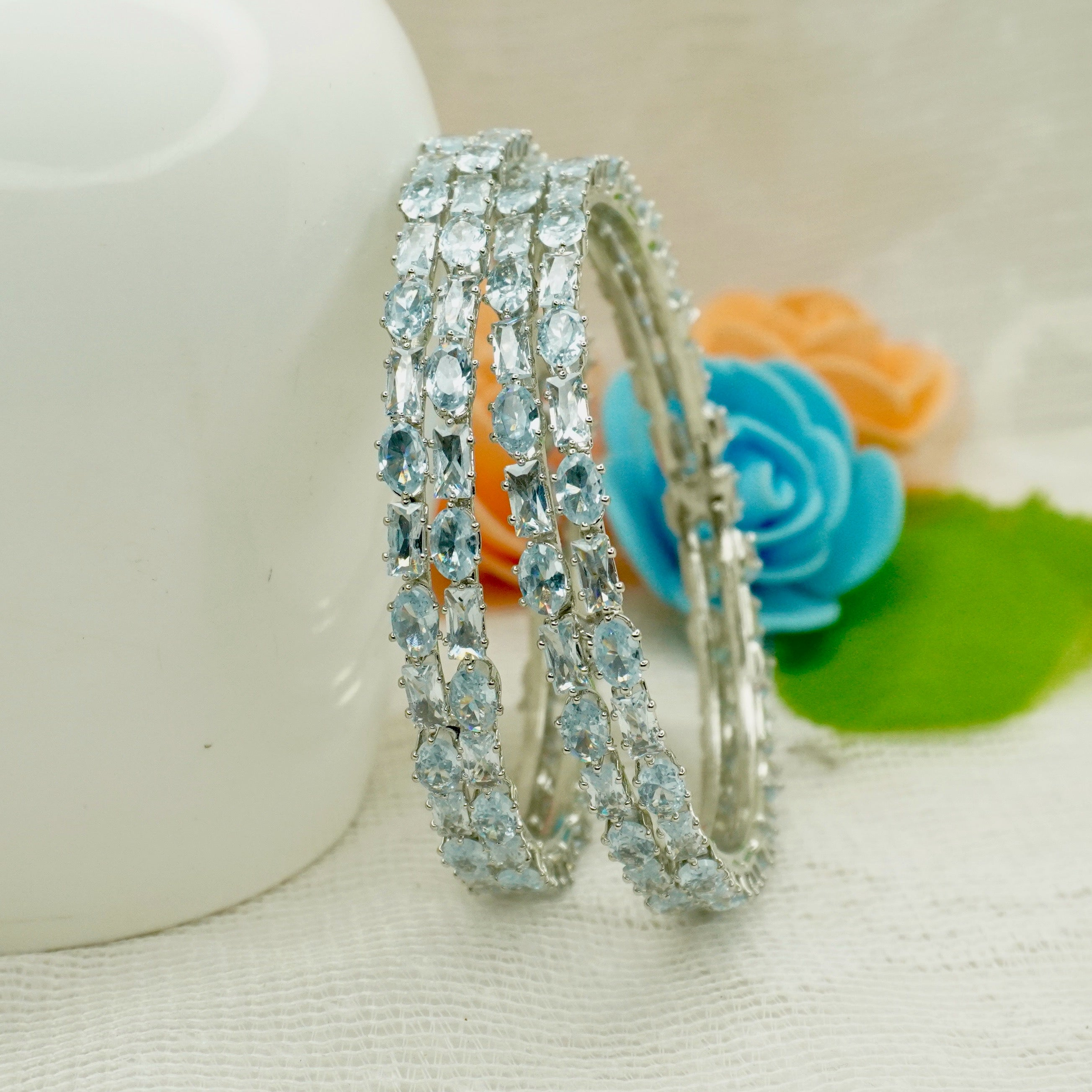 Latest AD Diamond Bangles Pair for Women Rhodium Plated Stylish Party Wear Kangan