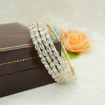 Bridal Gold Plated American Diamond Kangan Bangles Pair for Women Wedding Reception Ethnic Jewelry