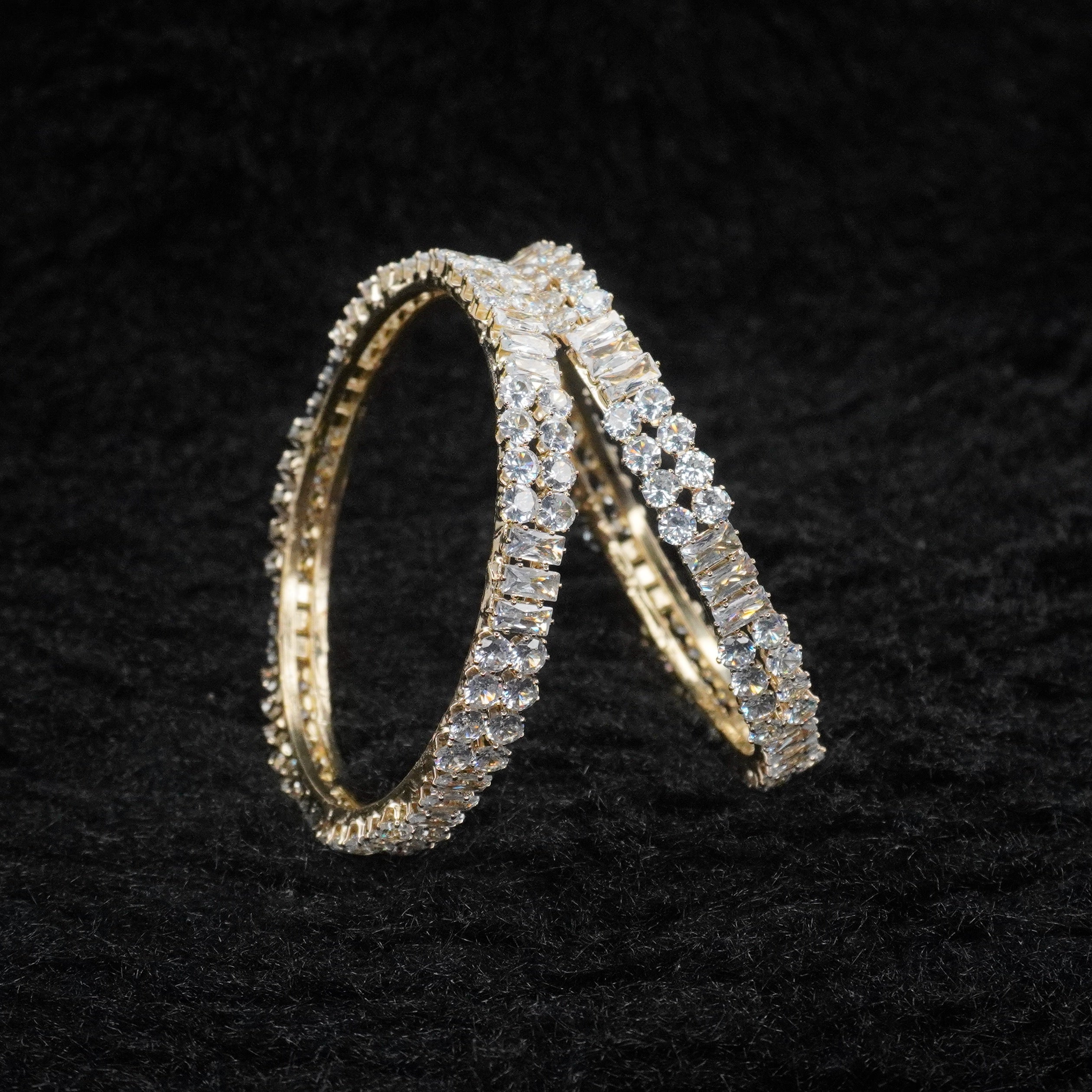 Premium Rhodium Plated American Diamond Bangles Pair for Women Wedding Bridal Party Wear Silver CZ Kangan
