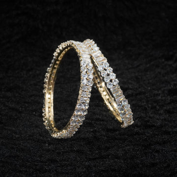 Premium Rhodium Plated American Diamond Bangles Pair for Women Wedding Bridal Party Wear Silver CZ Kangan