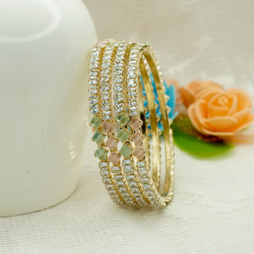 Designer Gold Plated American Diamond Bangles Set for Women | Premium CZ Stone Ethnic Party Wear Bridal Wedding Bangles