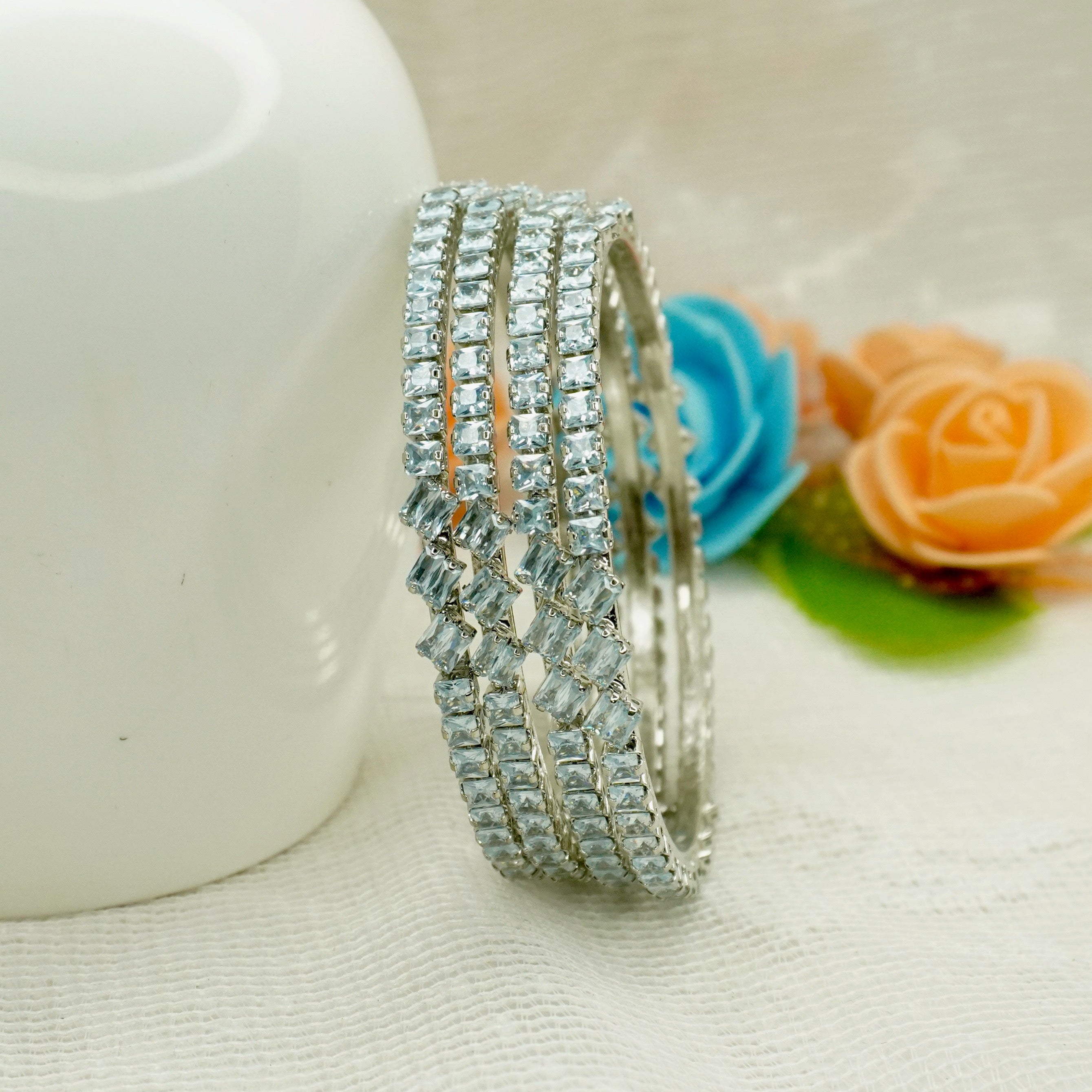 Handcrafted Rodium CZ Crystal Bangle Set for Women Indian Bridal Wedding Jewelry Gift