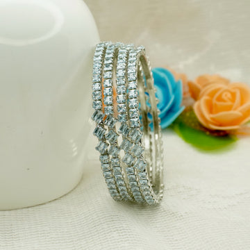 Handcrafted Rodium CZ Crystal Bangle Set for Women Indian Bridal Wedding Jewelry Gift