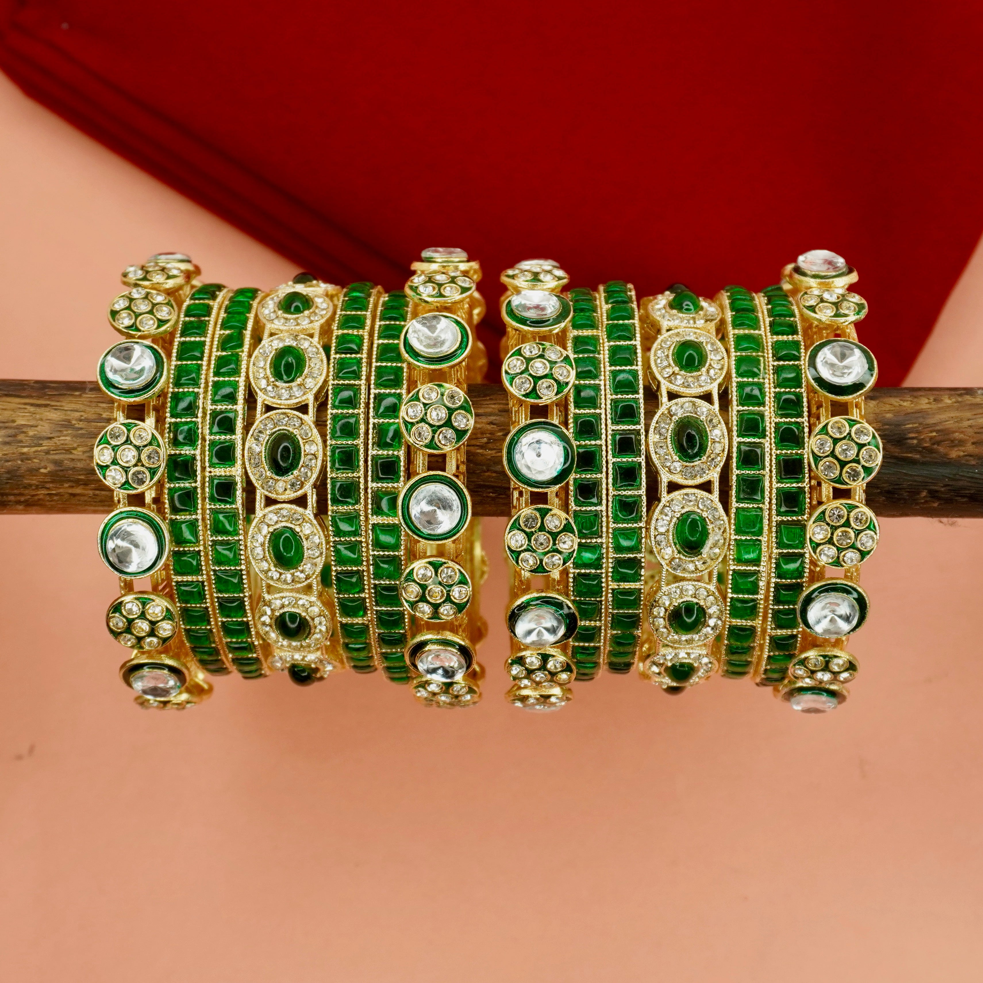 Designer Green Kundan Bridal Chooda Set Gold Plated Bangles for Women Wedding Party Wear