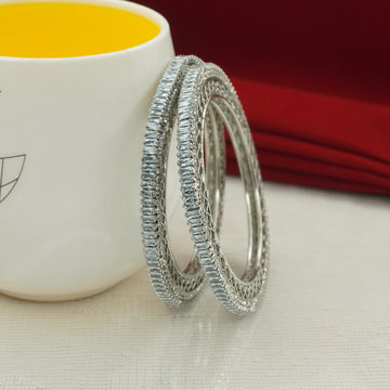 Premium Silver Plated AD Stone Designer Bangles Pair for Women Wedding Party Wear Traditional Jewellery