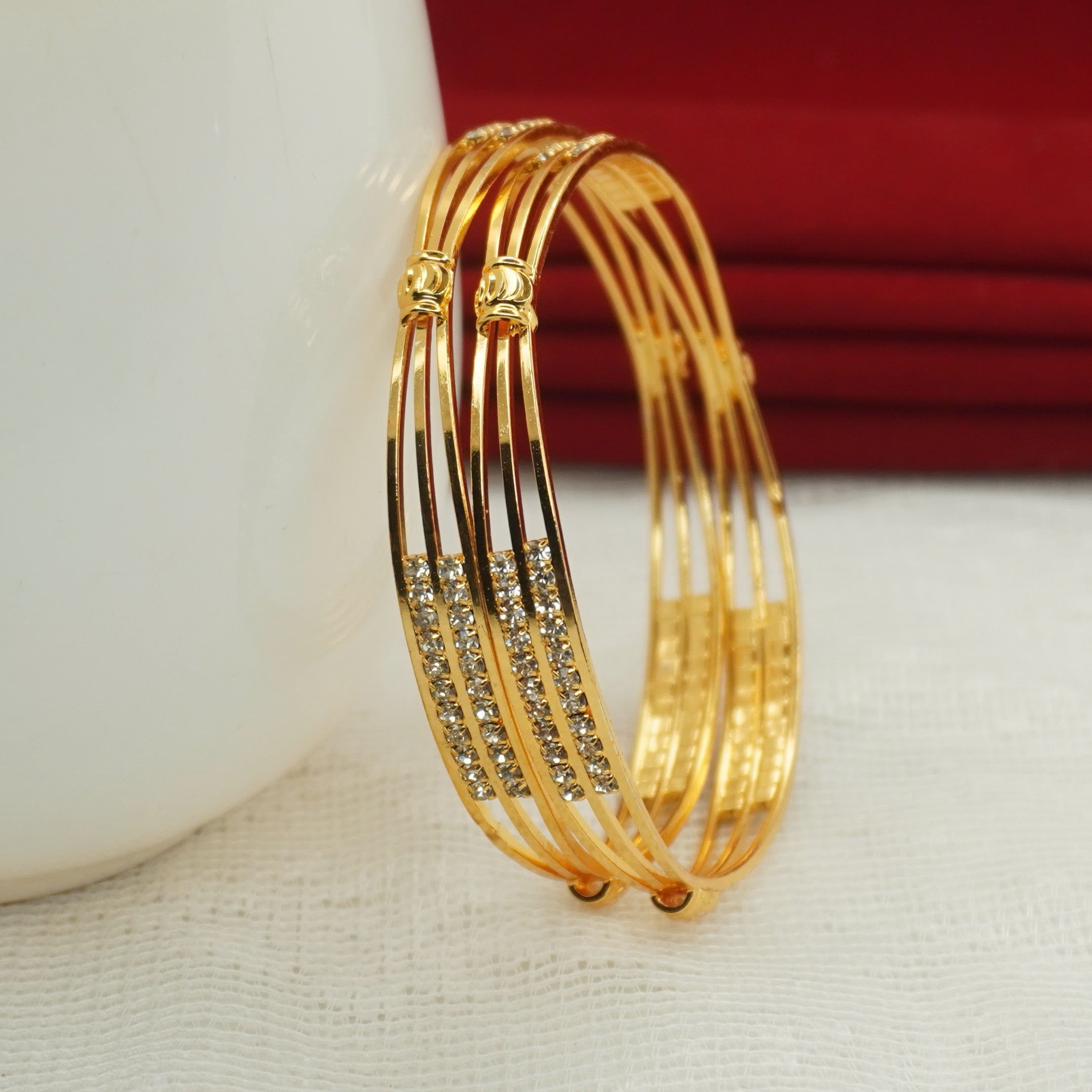 Premium Gold Plated CZ Stone Bangles Pair for Women | Elegant Party Wear Indian Kangan