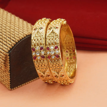 Luxury Designer Gold Plated Bridal Kundan Bangles Pair for Women Festive Ethnic Jewellery