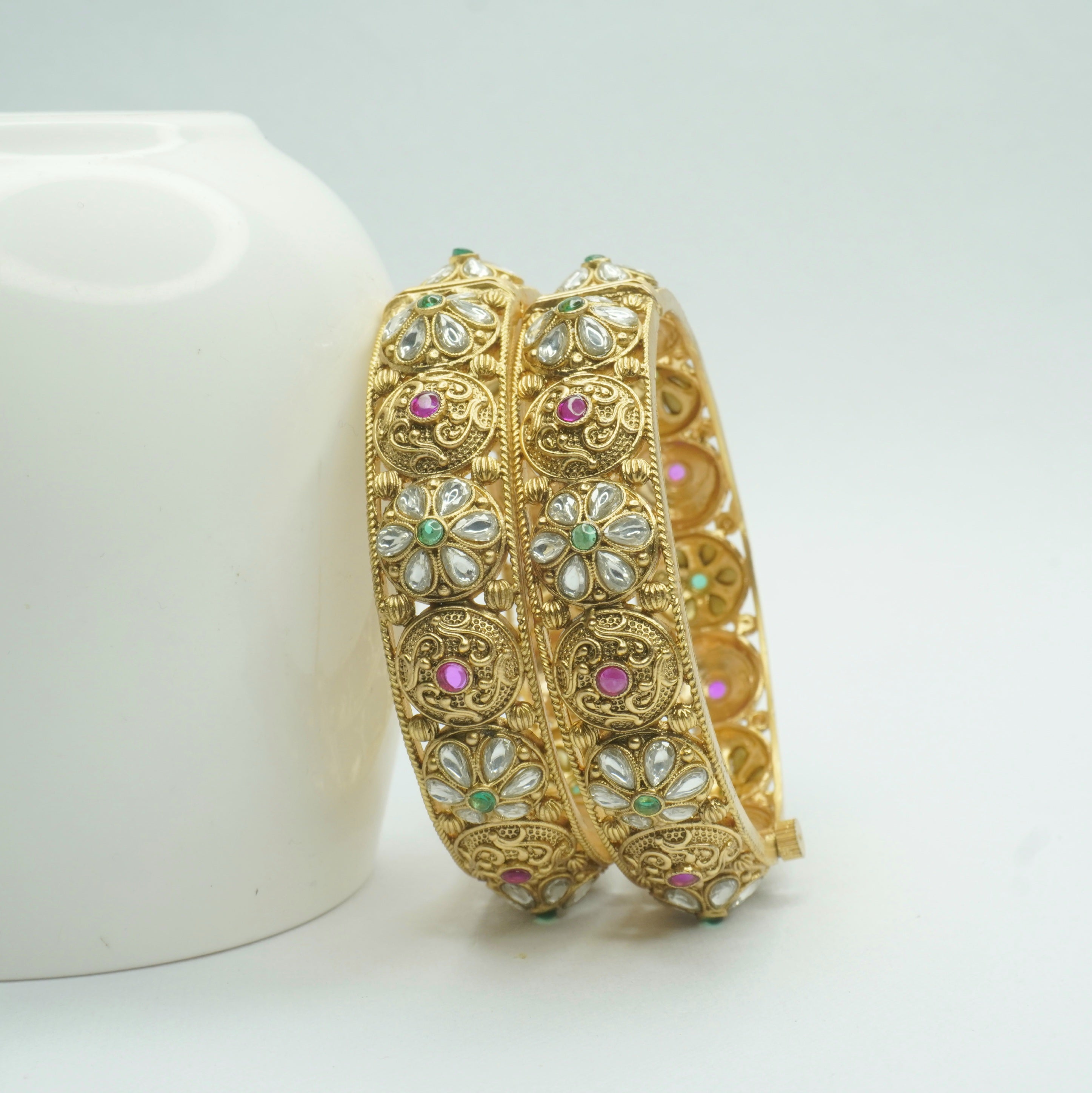 Gold Plated Kundan Stone Bangles Pair for Women - Traditional Indian Wedding Jewelry