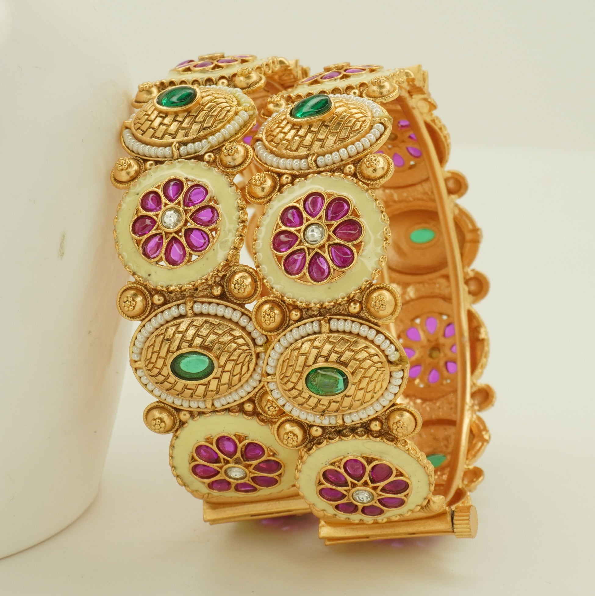 Gold Plated Meenakari Kundan Bangles Pair for Women – Traditional Indian Bridal Wedding Kangan