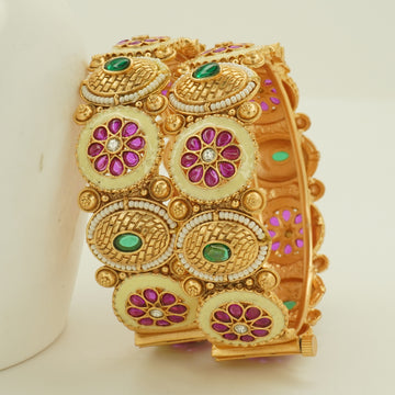Gold Plated Meenakari Kundan Bangles Pair for Women – Traditional Indian Bridal Wedding Kangan