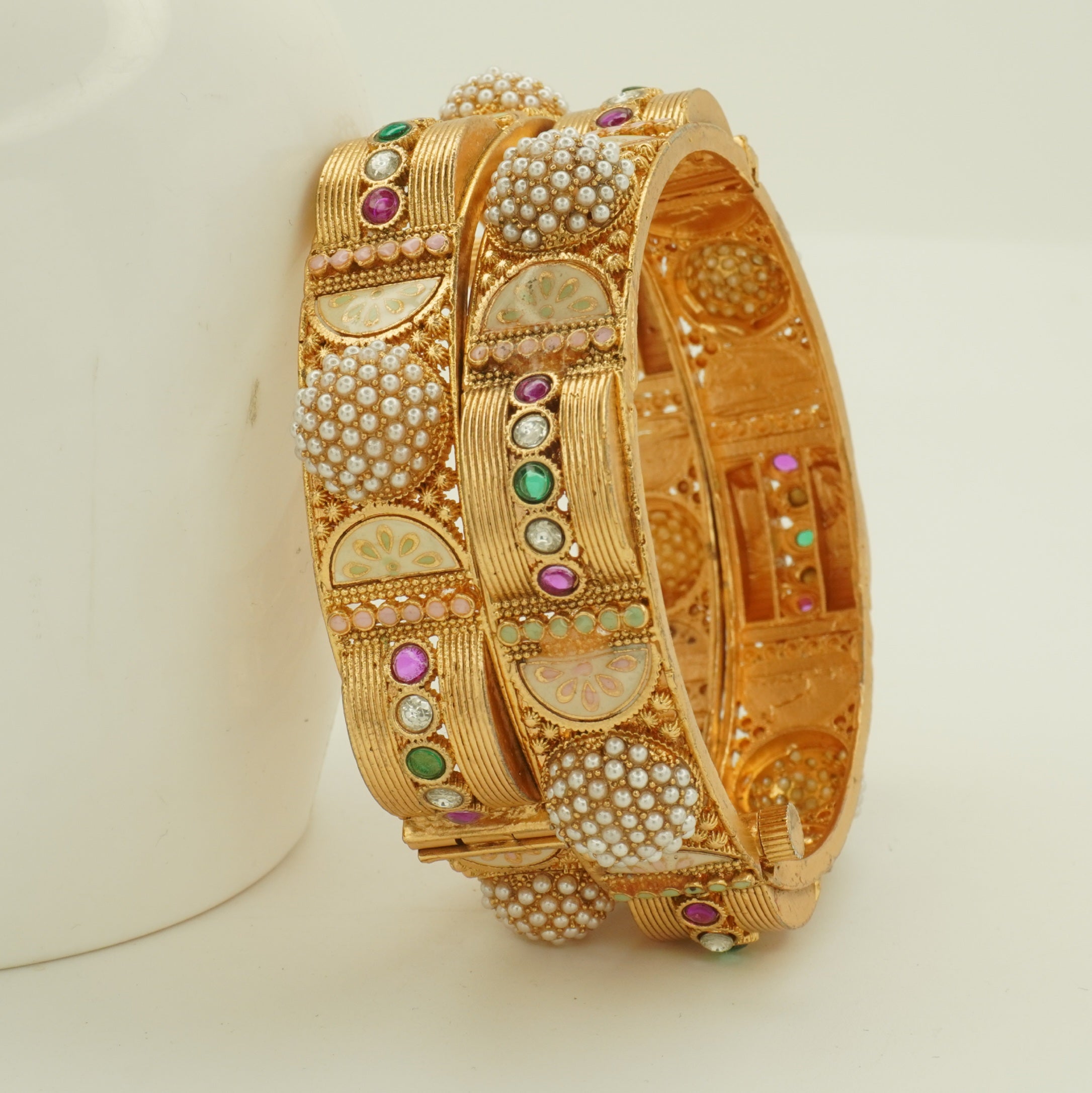 Designer Gold Tone Pearl Kangan Bangles Set – Traditional Indian Wedding Party Wear Jewelry