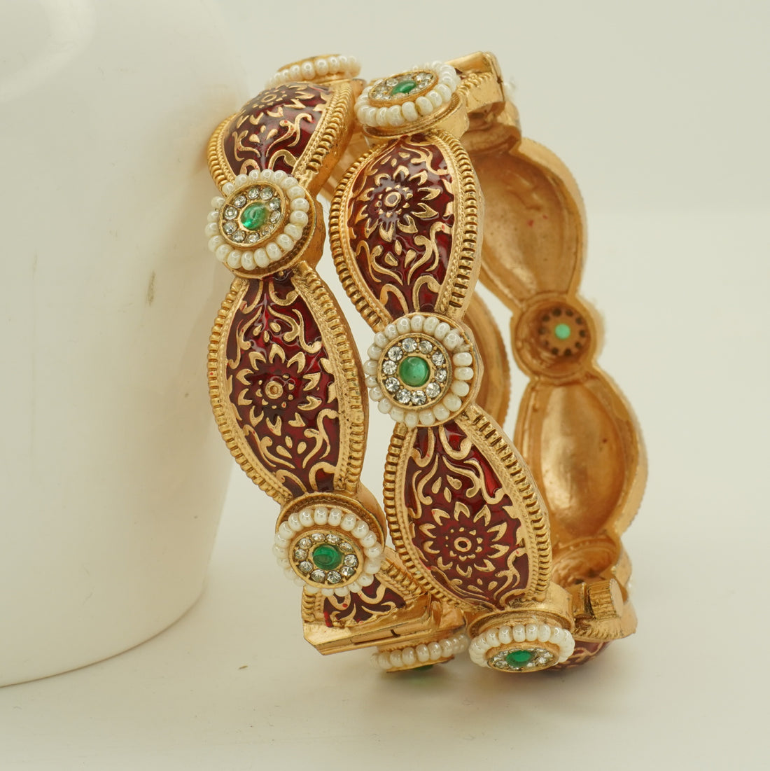 Latest Maroon Meenakari Gold Kangan Pair Traditional Party Wear Bangles for Women