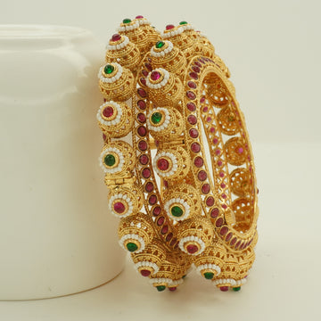 Latest Gold Plated Bridal Bangles Pair for Women Ethnic Party Wear Kangan