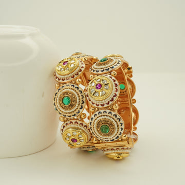 Designer Multicolor Meenakari Kundan Pearl Bangles Pair for Women – Wedding Party Wear Kangan