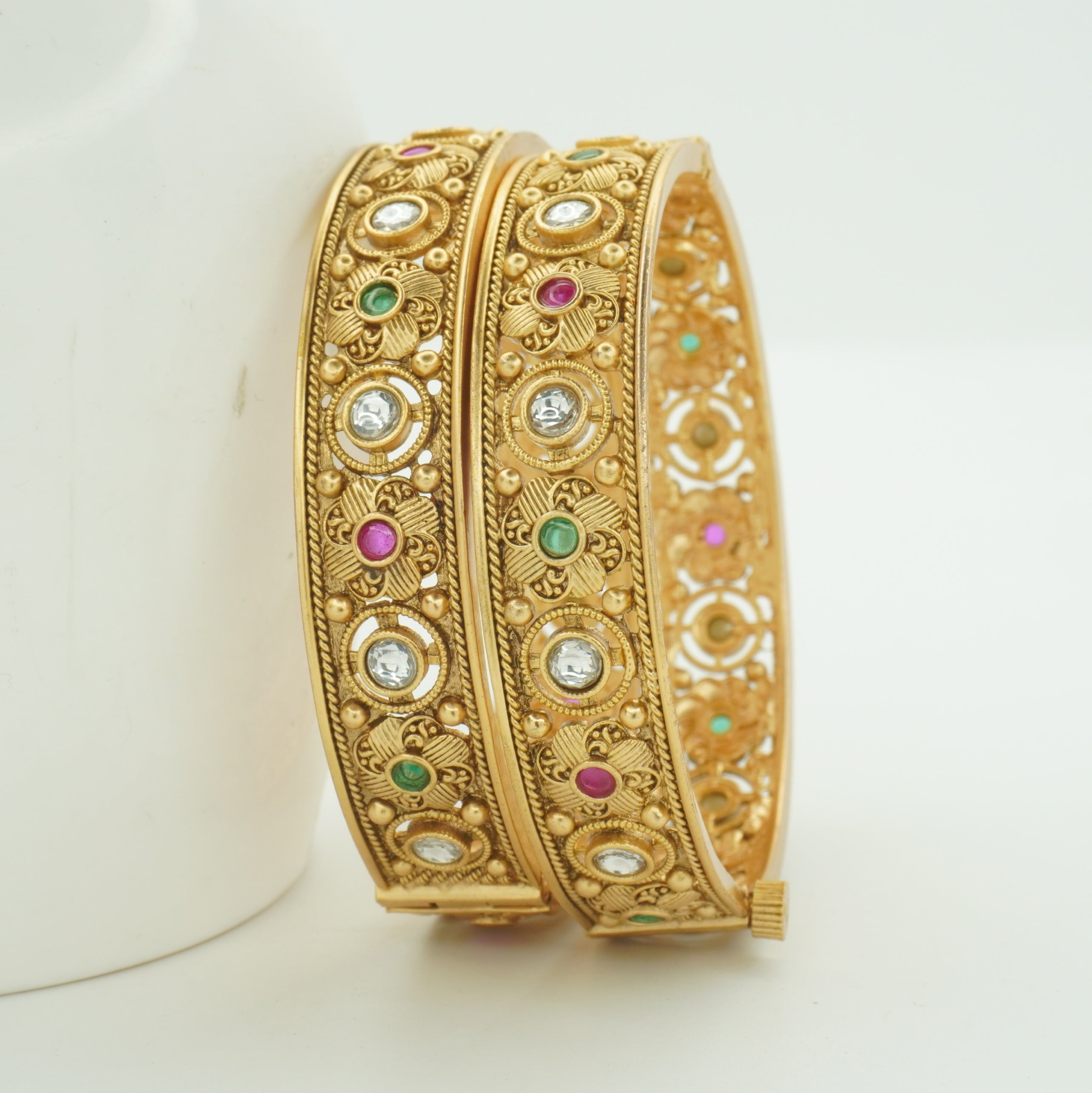 Traditional Gold Tone Kundan Stone Bridal Kangan Bangles Pair for Women - Indian Wedding Jewelry