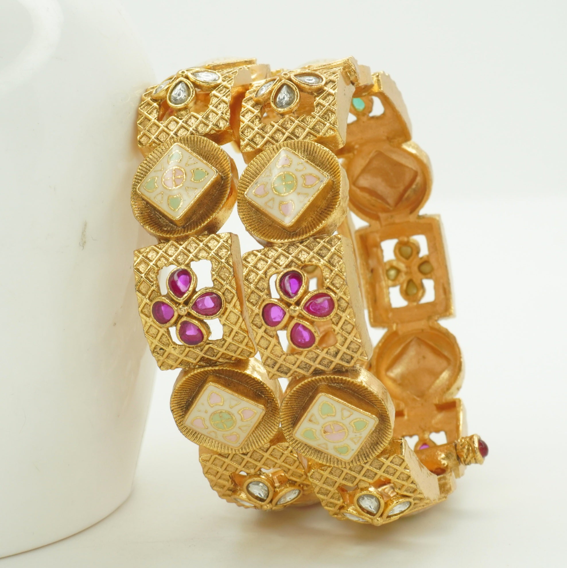 Gold Plated Meenakari Kundan Bangles Set for Women – Traditional Indian Wedding Bridal Jewelry