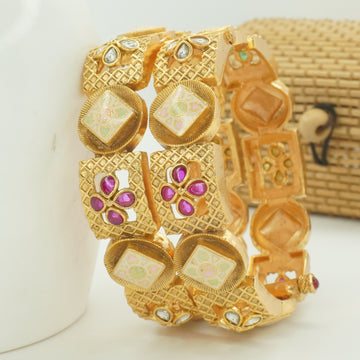 Gold Plated Meenakari Kundan Bangles Set for Women – Traditional Indian Wedding Bridal Jewelry