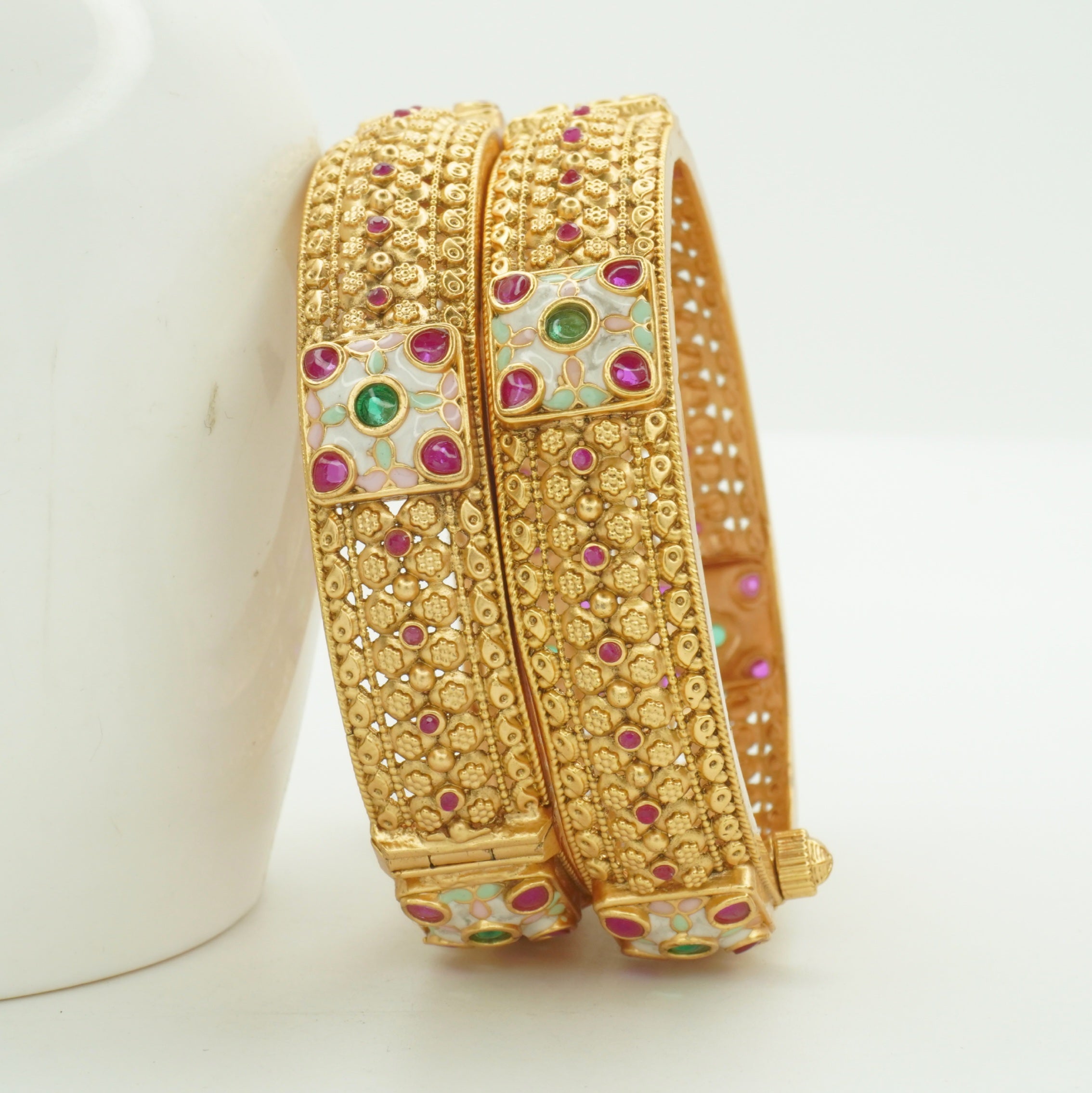 Latest Gold Plated Designer Meenakari Kangan Bangles Pair for Women Traditional Wedding Party Wear