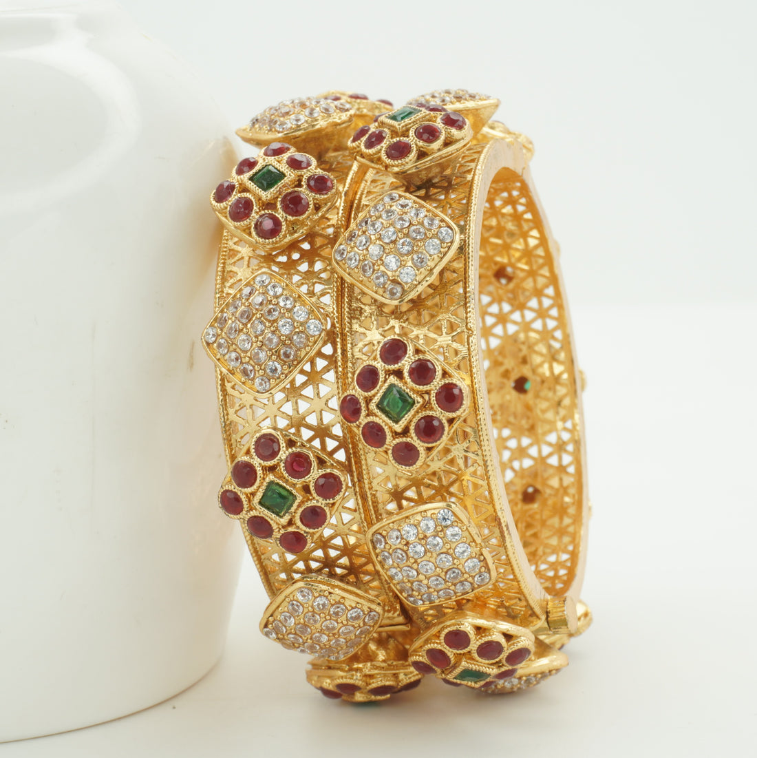 Luxury Gold Plated Ruby Emerald Designer Kangan Bangles for Women | Bridal & Festive Collection
