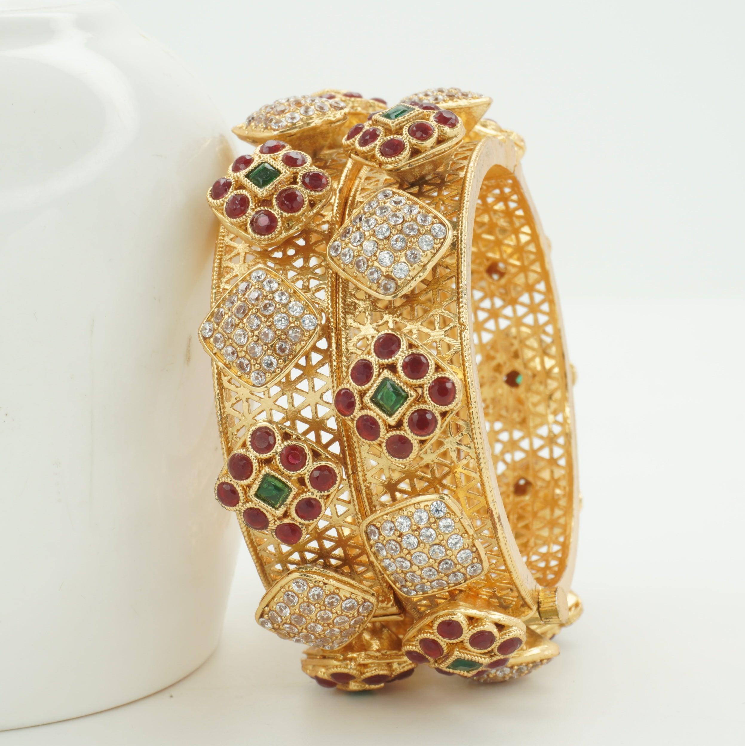 Luxury Gold Plated Ruby Emerald Designer Kangan Bangles for Women | Bridal & Festive Collection