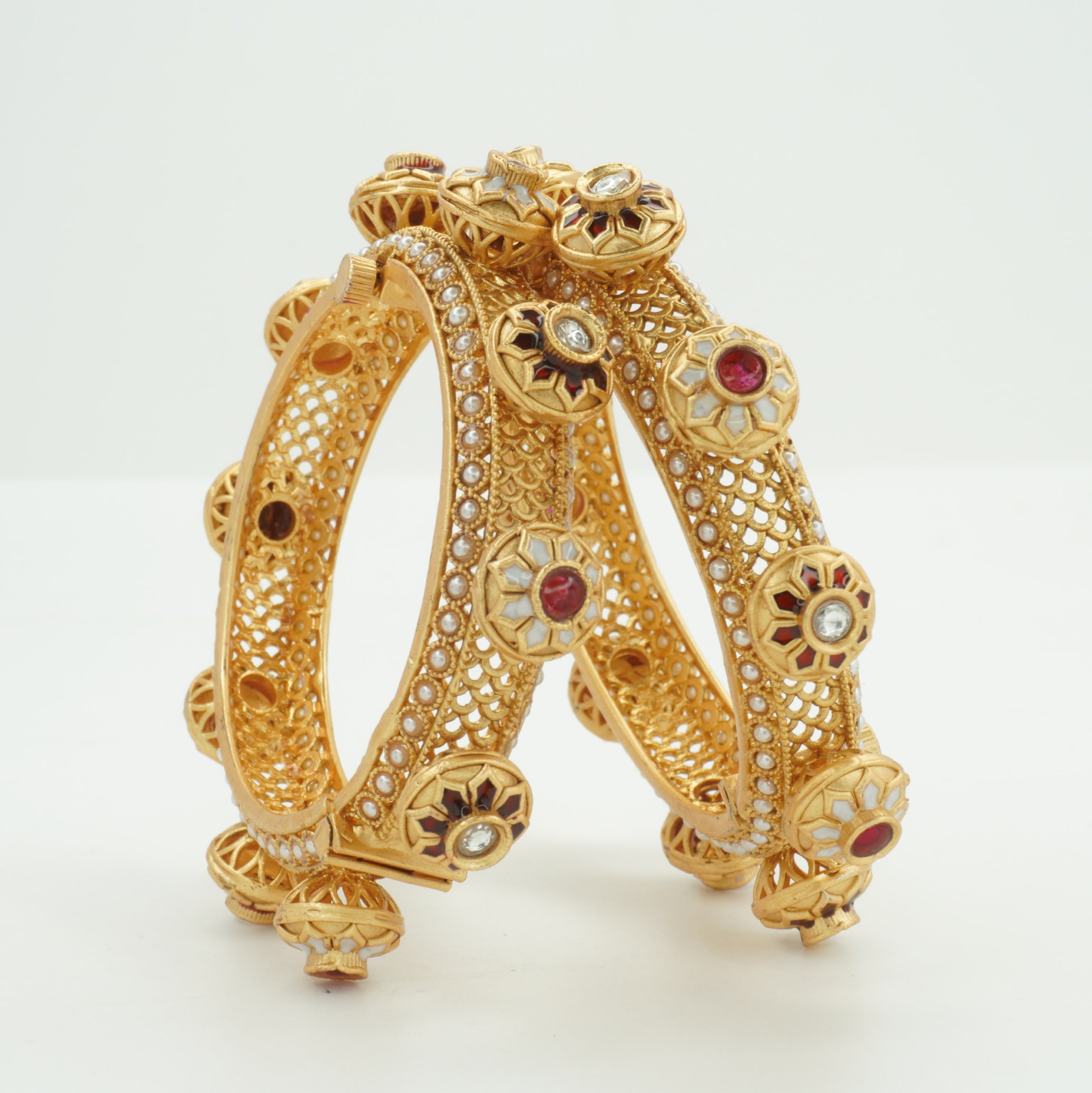 Designer Gold Plated Meenakari Bangles Pair for Women – Pearl Work Wedding Party Wear Kangan