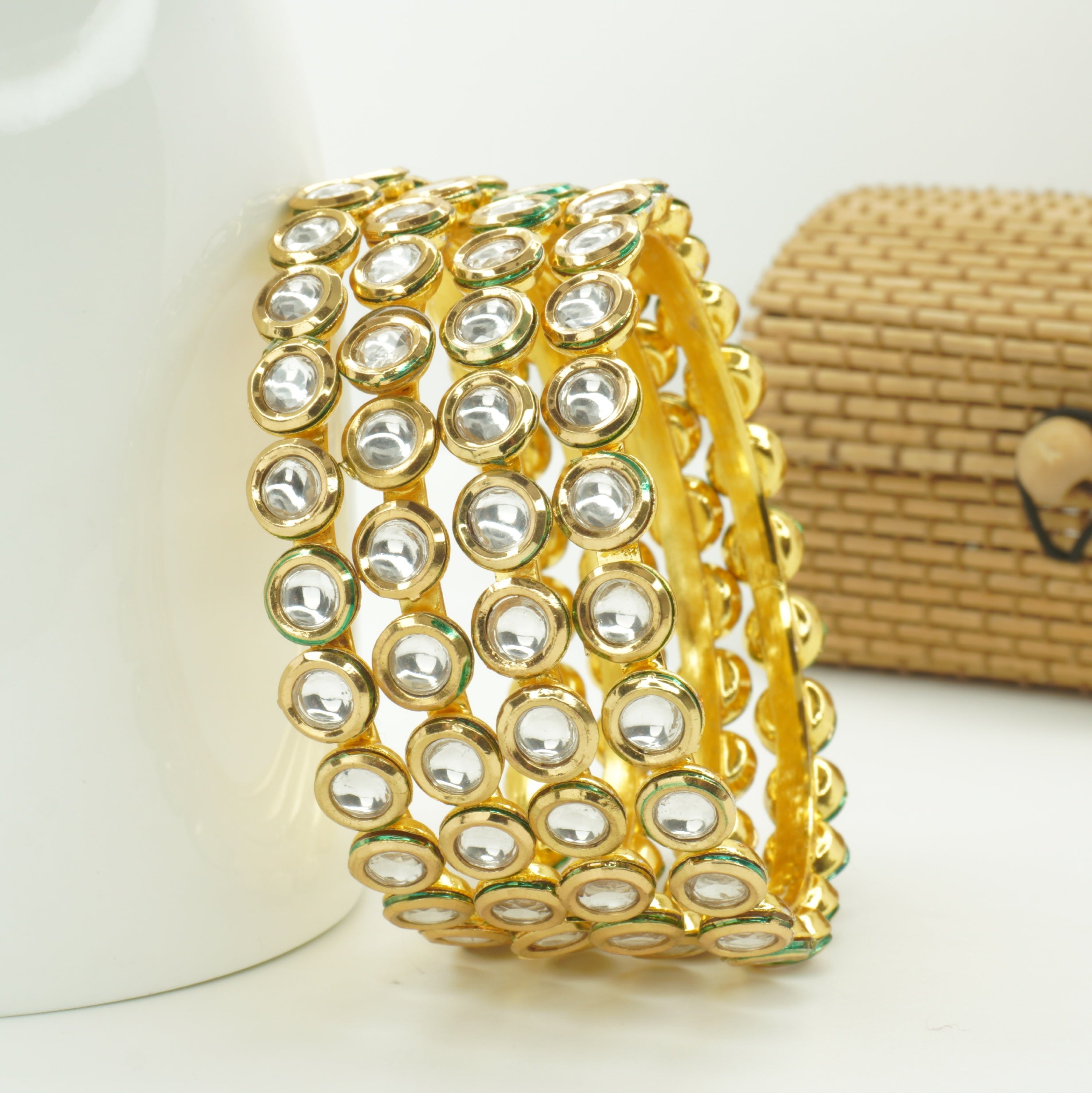 Designer Gold Plated Kundan Bangles Set for Women Traditional Bridal Wedding Party Wear
