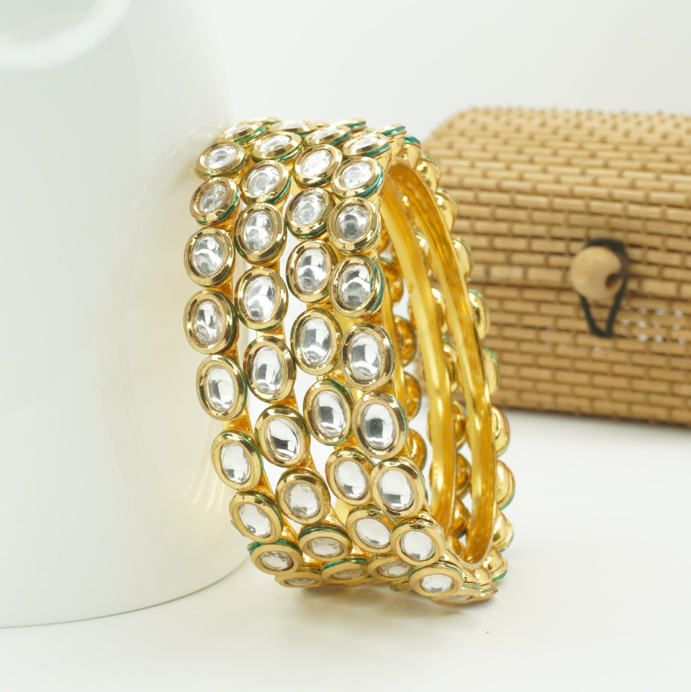 Premium Gold Plated Kundan Bangles Set for Women Bridal Wedding Party Wear Traditional Indian Chudi Set