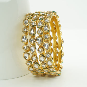 Indian Gold Plated Kundan Bangles Set – Traditional Bridal Ethnic Jewelry Gift for Women