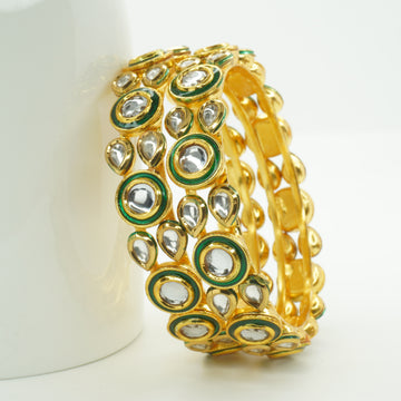 Designer Green Meenakari Kundan Bangles for Women - Wedding Party Wear Ethnic Kangan Set
