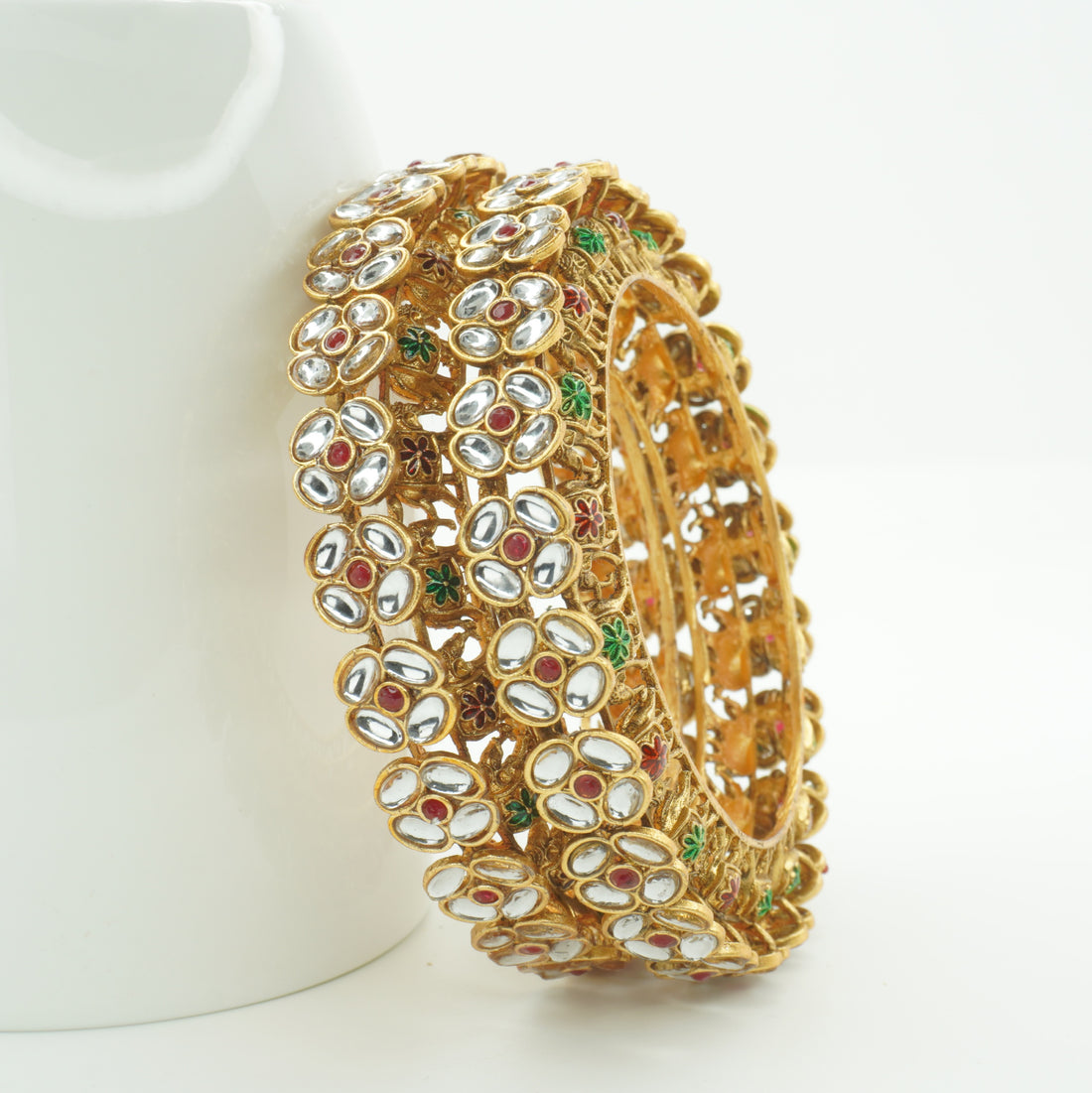 Latest Gold Plated Kundan Meenakari Kangan Pair for Women Wedding Party Wear Traditional Bangles