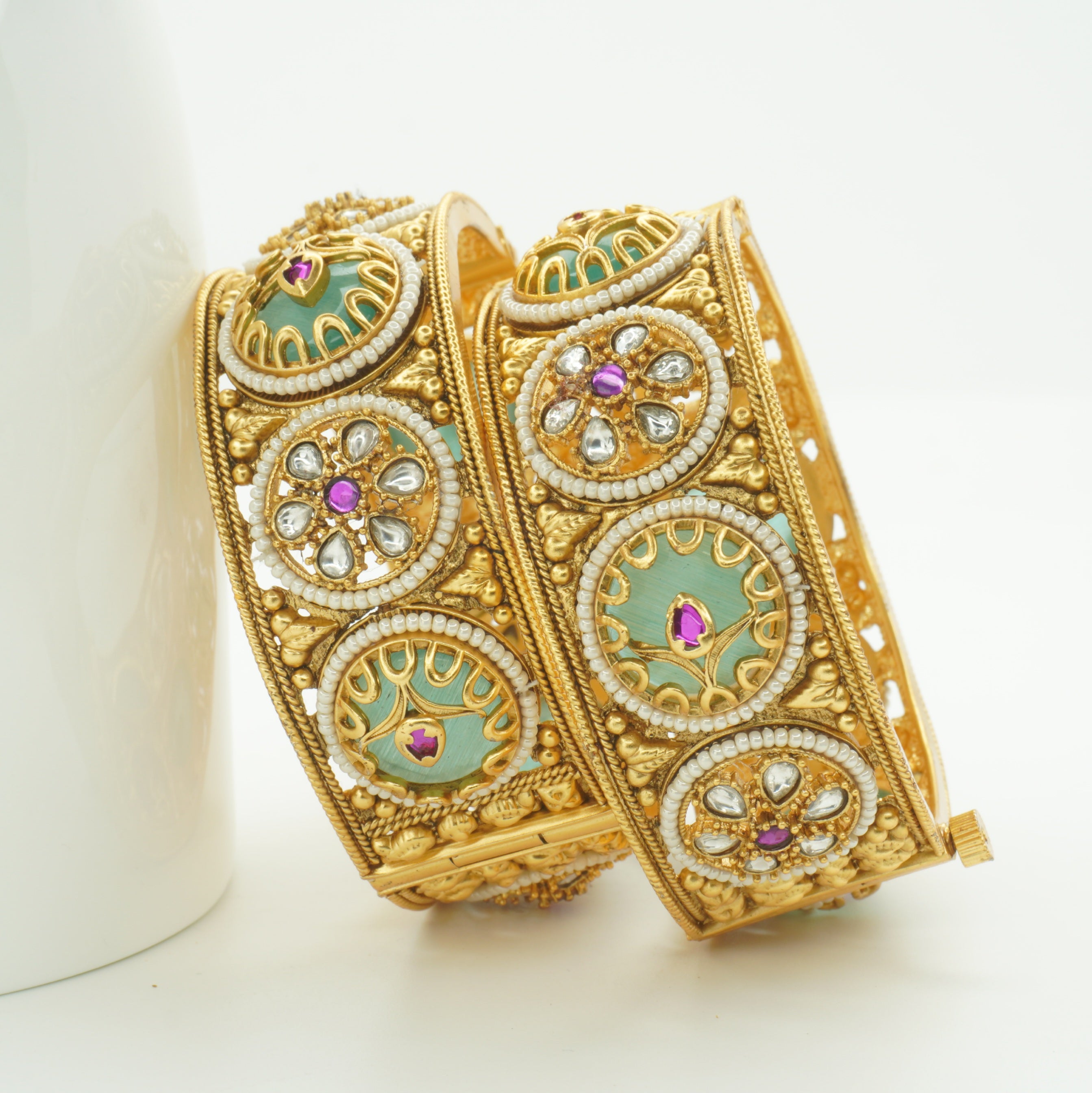 Designer Gold Plated Meenakari Kundan Bangles Pair for Women - Latest Wedding Party Wear Kangan