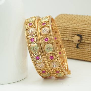 Latest Gold Plated Bridal Kangan Pair | Traditional Meenakari Bangles for Women Party & Wedding Wear
